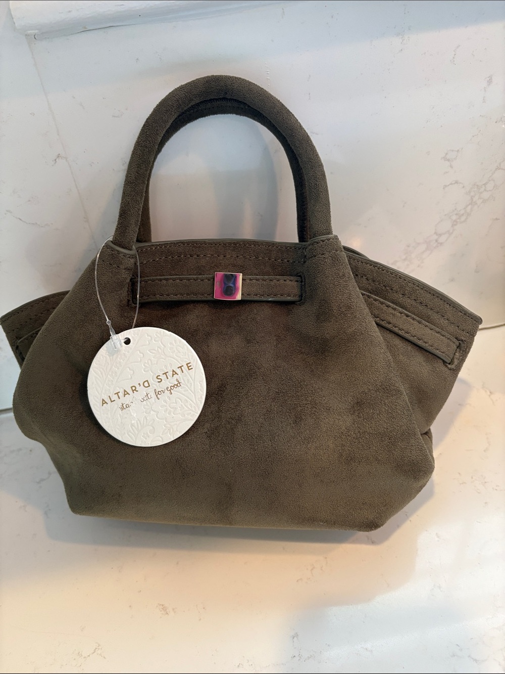 Altar'd State Olive Suede Mini Top-Handle Bag